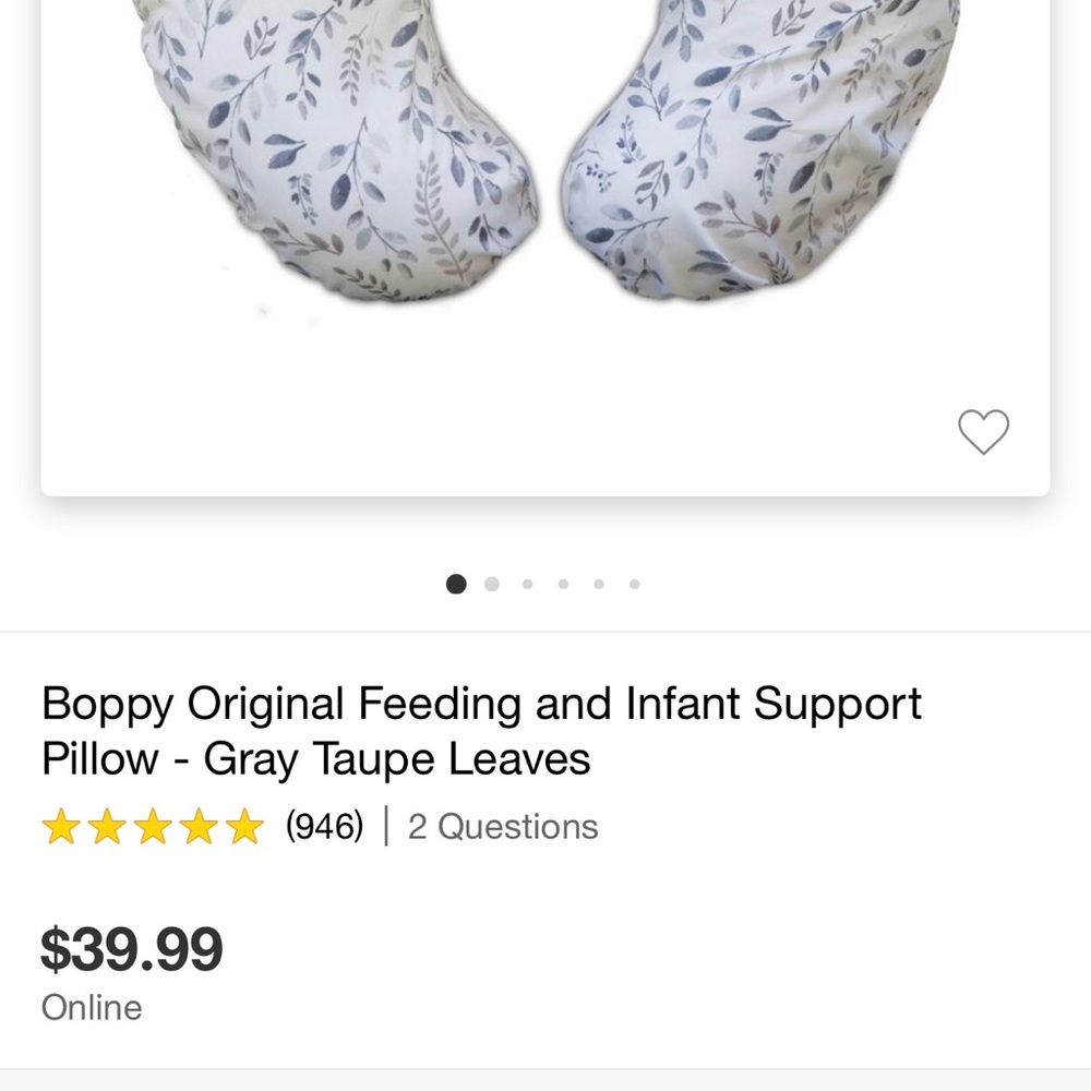 Neutral Leaf Print Nursing Pillow - White & Gray - Picture 2 of 9